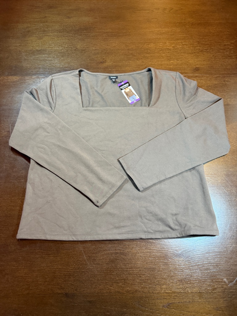 Nwt Express Brown Toffee Square Neck Fitted Long Sleeve Top Xxl Going Out